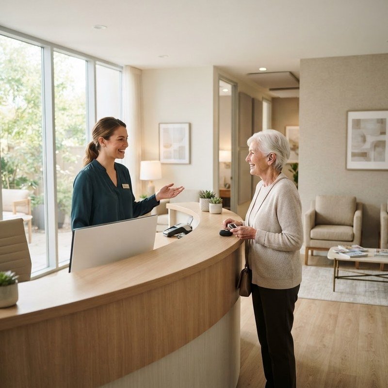 Friendly reception at a modern hearing clinic